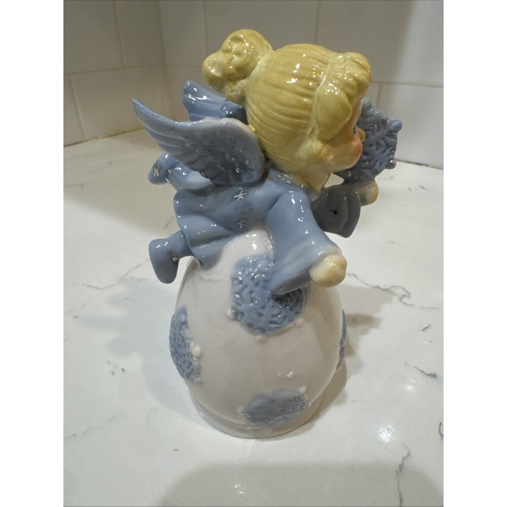 Ceramic Angel Bell with Blue Dress And Snowflakes Vtg Angels 5.25” - Picture 8 of 11